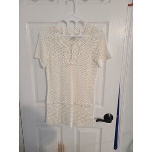 Emma James Cream Sheer Crochet Knit Dress Cover-Up – Boho Beach Resort Overlay S